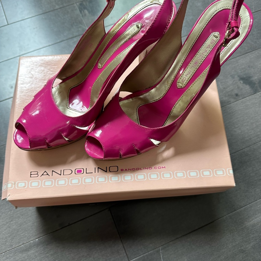 Hot Pink Bandolino Patent Leather Peep Toe Slingback Stilleto
